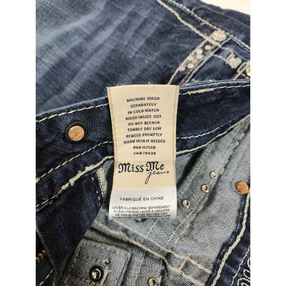 Miss Me Women's Jeans Size 26 Mid Rise Easy Skinny Embellished Pockets Dark Wash - Picture 6 of 12